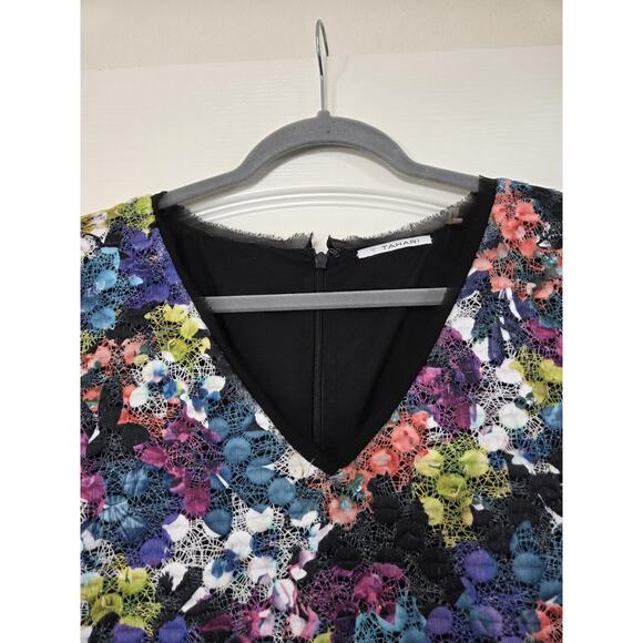 T Tahari Colorful Floral Crochet Lace Overlay Sheath Party Dress, Size 14 - Picture 3 of 12